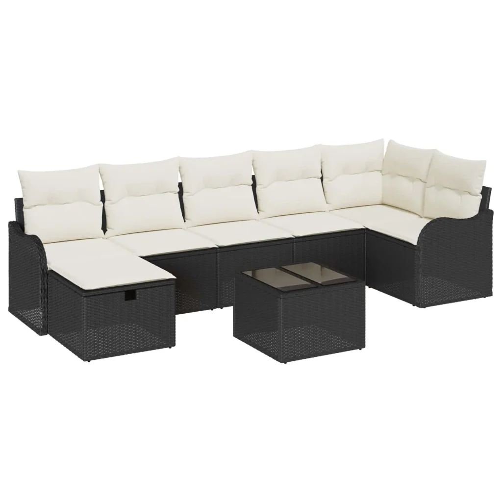 Set di divani con cuscino 8 pcs Nero e Crema polyrattan 3359006 - Image 2