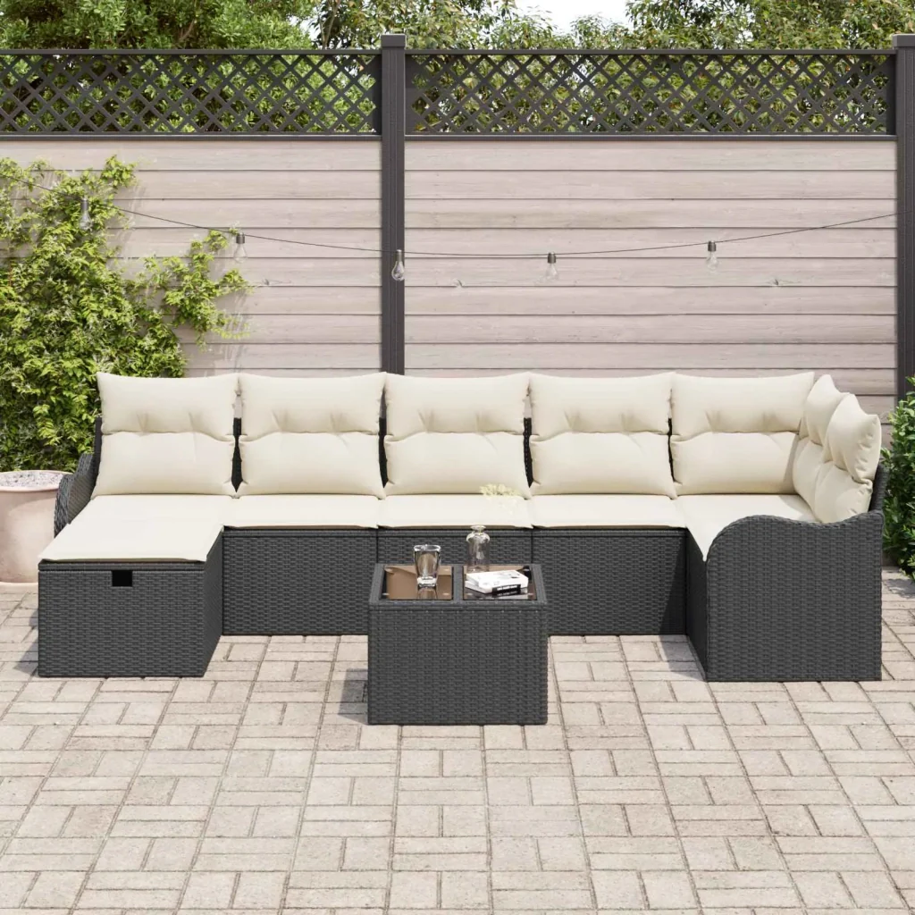 Set di divani con cuscino 8 pcs Nero e Crema polyrattan 3359006 - Image 3