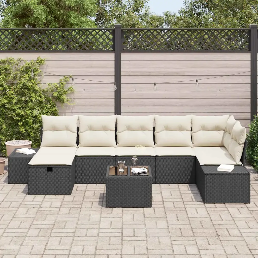 Set Divano da Giardino con cuscino 8 pcs Nero polyrattan 3359406 - Image 3