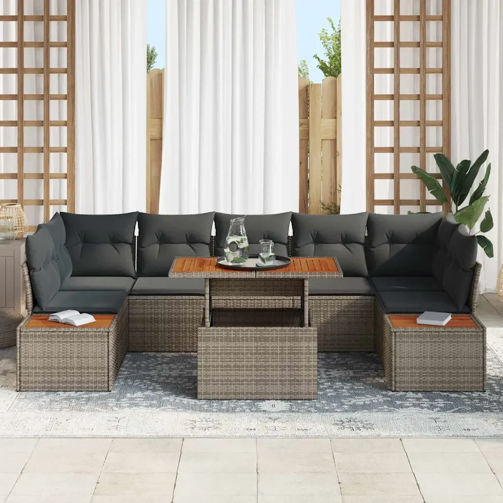 Set da Pranzo per Giardino con cuscino 8 pcs Grigio e Marrone 3350046 - Image 3