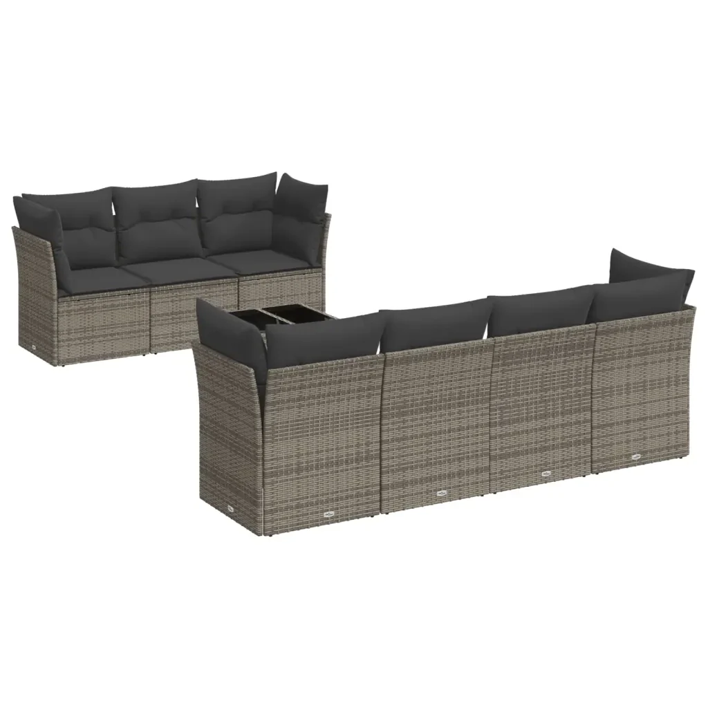 Set Divano da Giardino 8 pz con Cuscini Grigio in Polyrattan 3217280 - Image 2