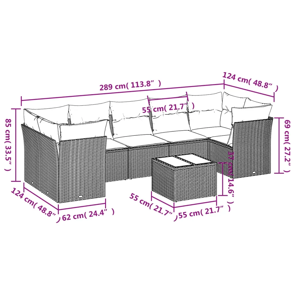 Set Divano da Giardino 8 pz con Cuscini Grigio in Polyrattan 3217290 - Image 3