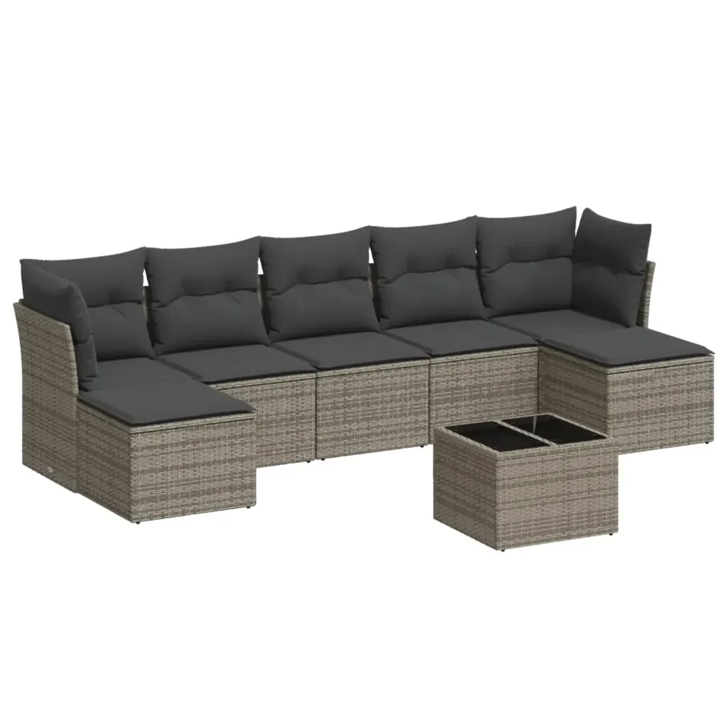 Set Divano da Giardino 8 pz con Cuscini Grigio in Polyrattan 3218040 - Image 2