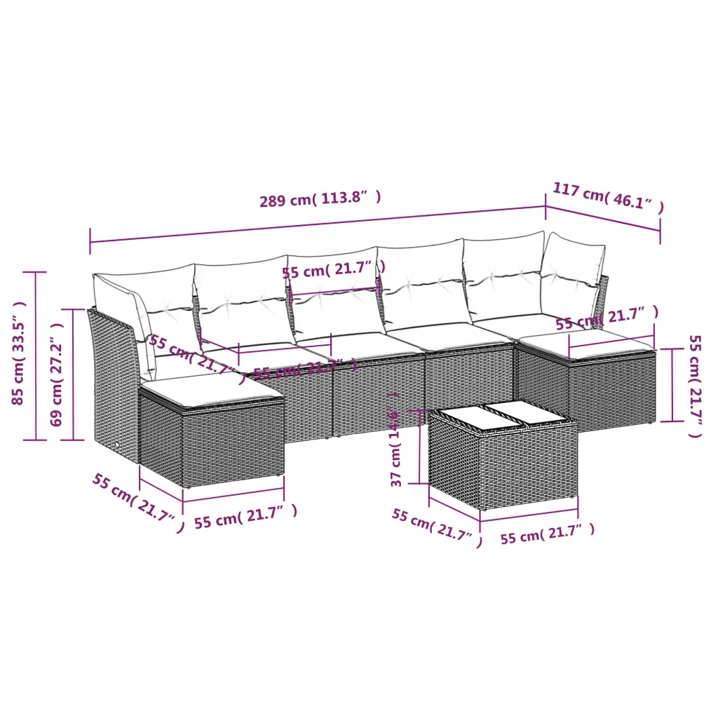 Set Divano da Giardino 8 pz con Cuscini Grigio in Polyrattan 3218040 - Image 3