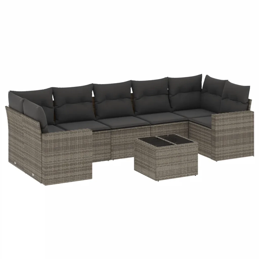 Set Divano da Giardino 8 pz con Cuscini Grigio in Polyrattan 3218730 - Image 2