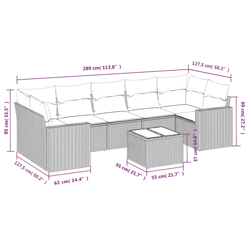 Set Divano da Giardino 8 pz con Cuscini Grigio in Polyrattan 3218730 - Image 3