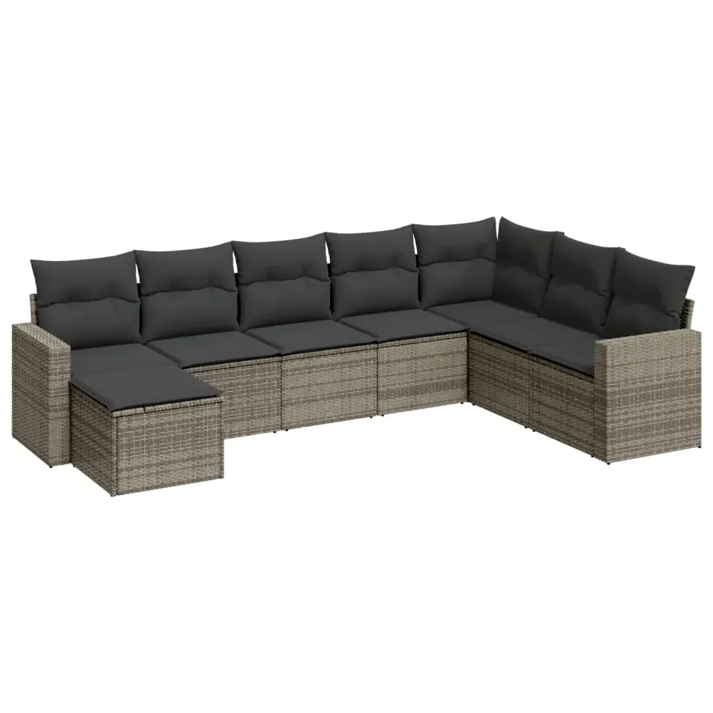 Set Divano da Giardino 8 pz con Cuscini Grigio in Polyrattan 3219350 - Image 2