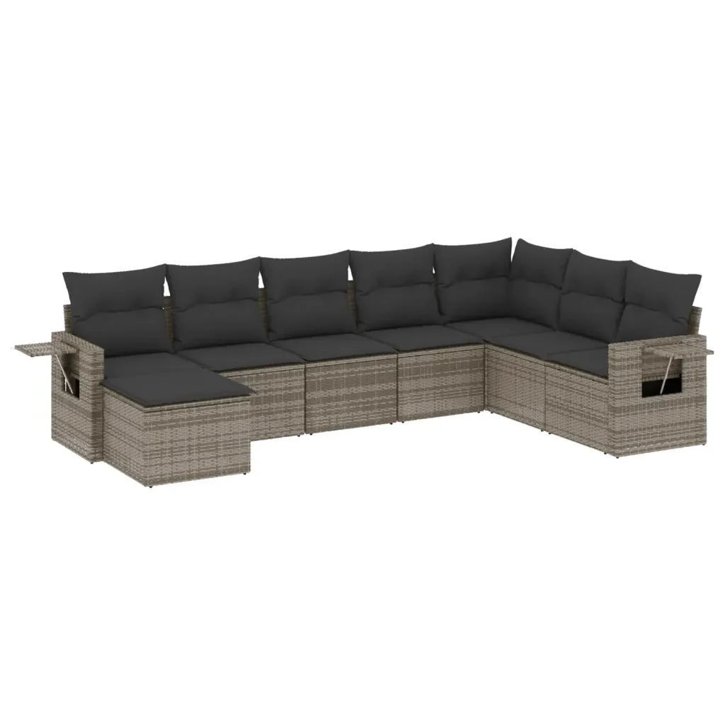 Set Divano da Giardino 8 pz con Cuscini Grigio in Polyrattan 3220559 - Image 2