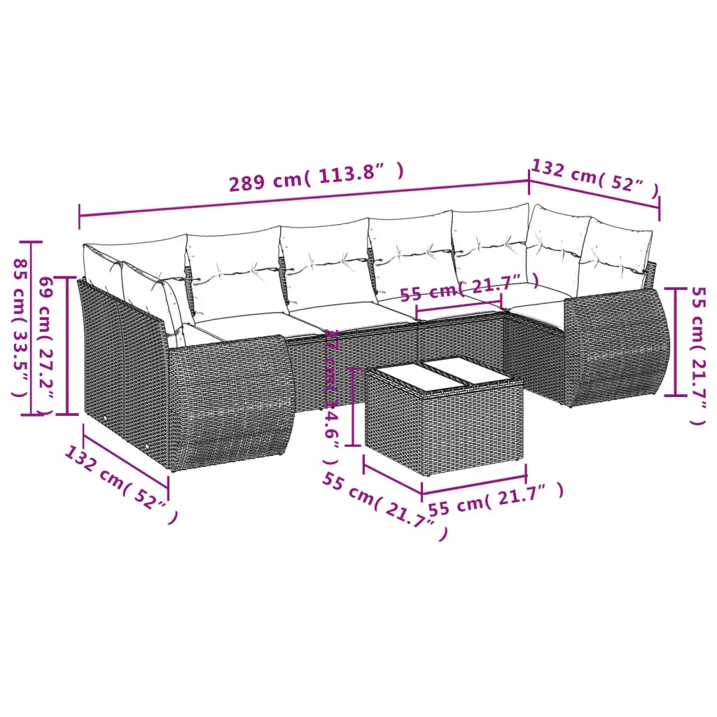 Set Divano da Giardino 8 pz con Cuscini Grigio in Polyrattan 3221139 - Image 8