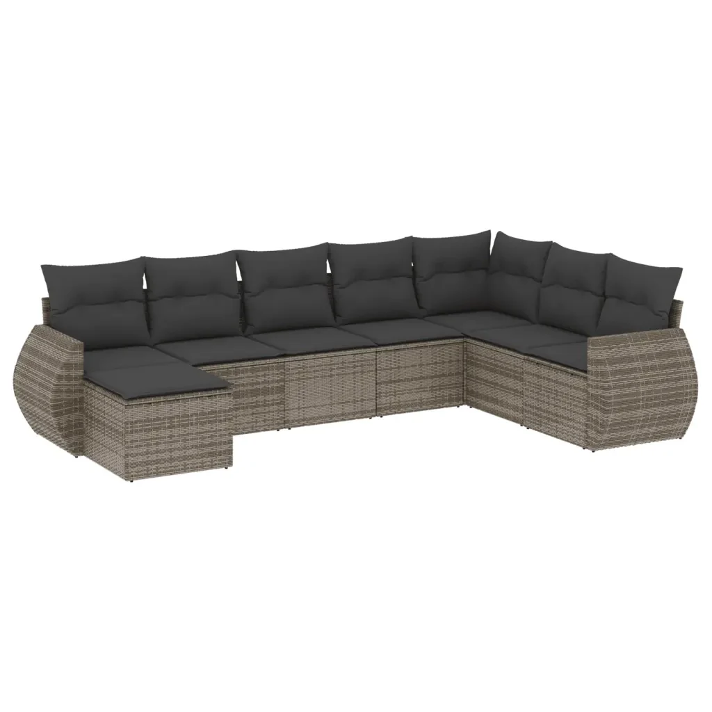 Set Divano da Giardino 8 pz con Cuscini Grigio in Polyrattan 3221759 - Image 2