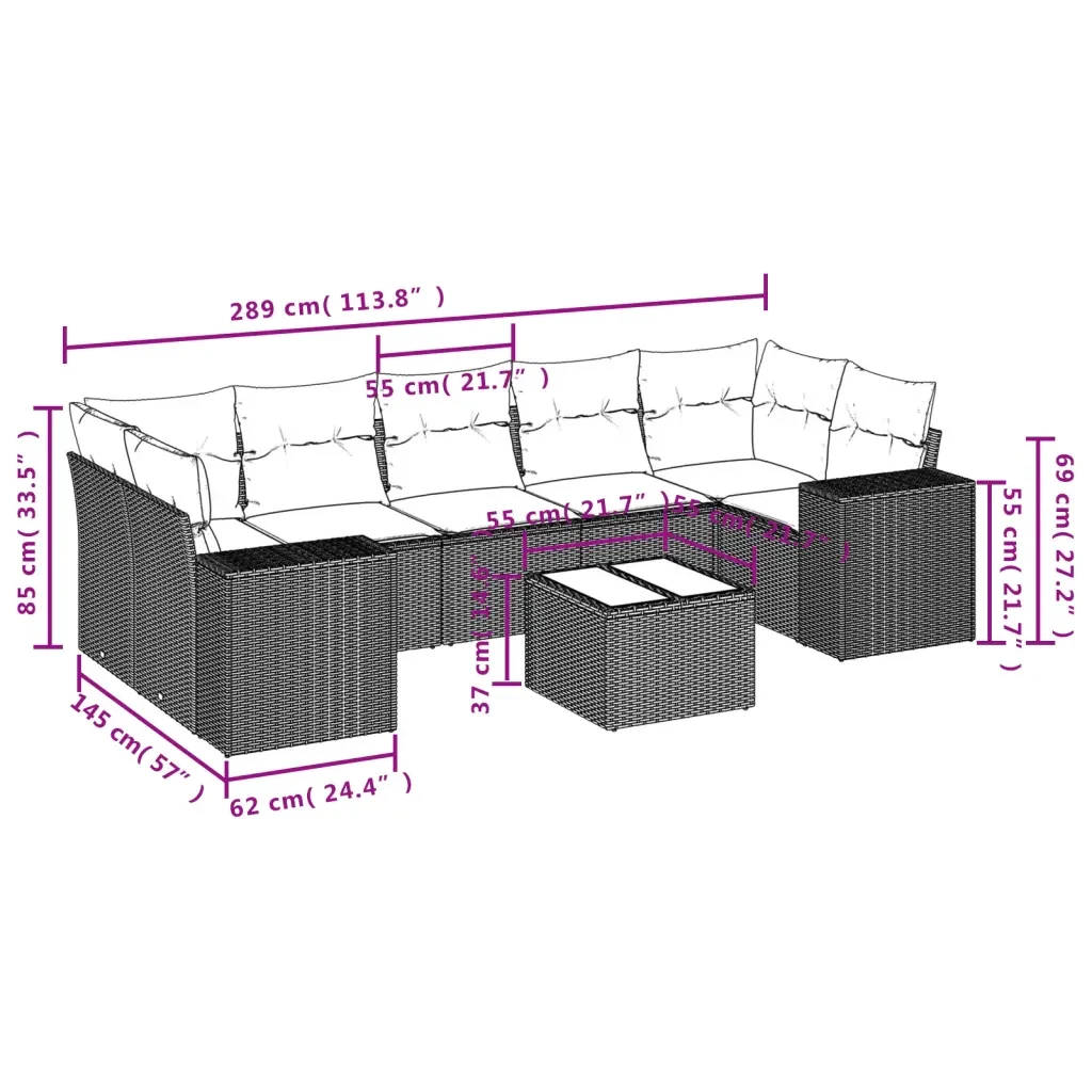 Set Divano da Giardino 8 pz con Cuscini Grigio in Polyrattan 3222339 - Image 8