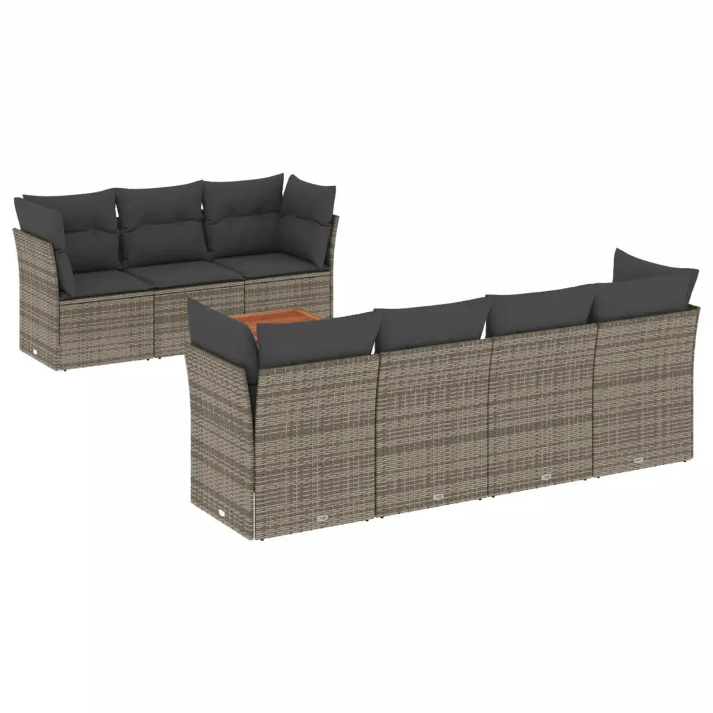 Set Divano da Giardino 8 pz con Cuscini Grigio in Polyrattan 3223505 - Image 2