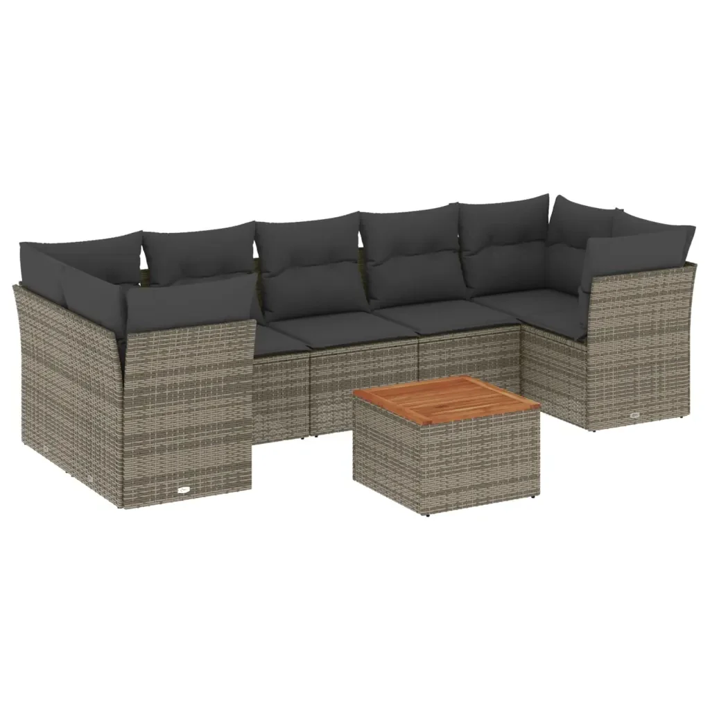 Set Divano da Giardino 8 pz con Cuscini Grigio in Polyrattan 3223512 - Image 2