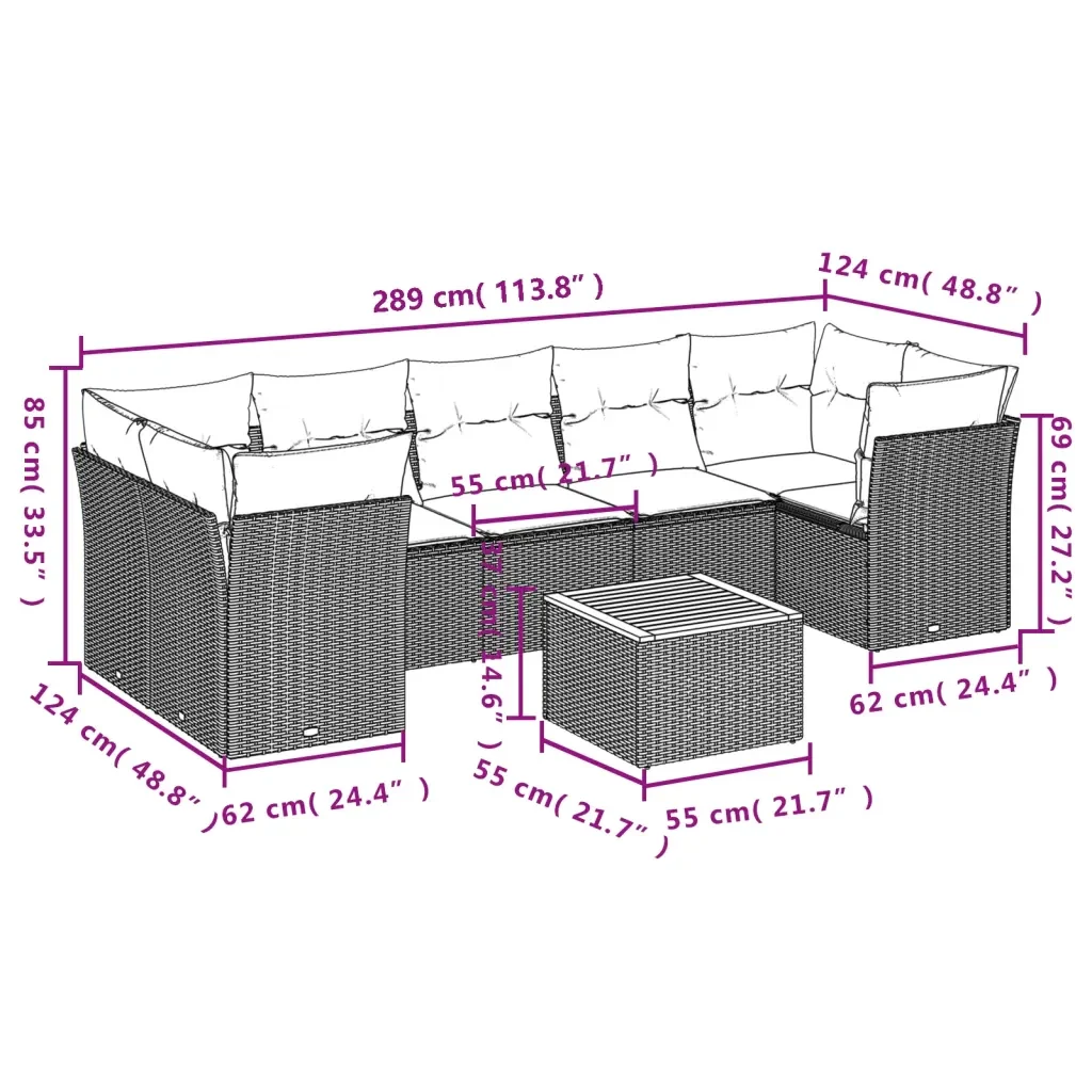 Set Divano da Giardino 8 pz con Cuscini Grigio in Polyrattan 3223512 - Image 3