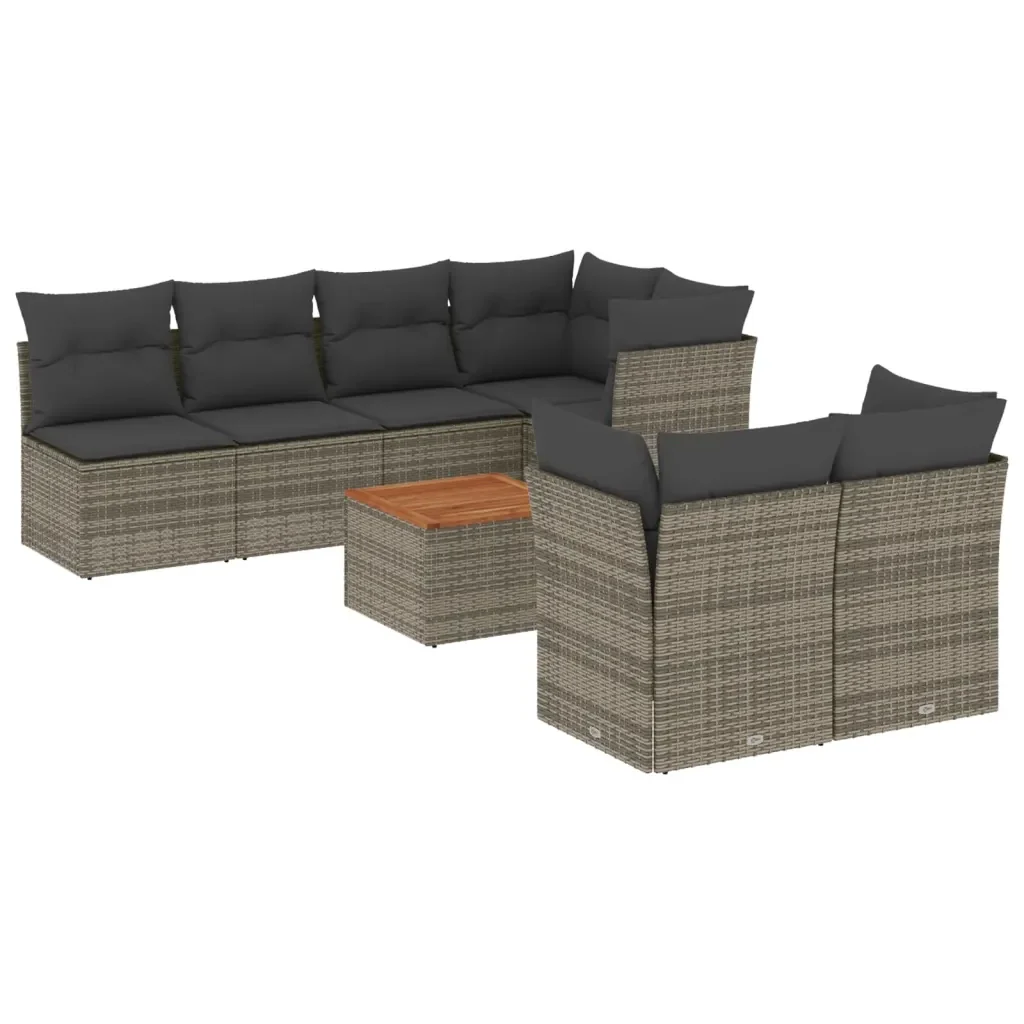 Set Divano da Giardino 8 pz con Cuscini Grigio in Polyrattan 3223519 - Image 2
