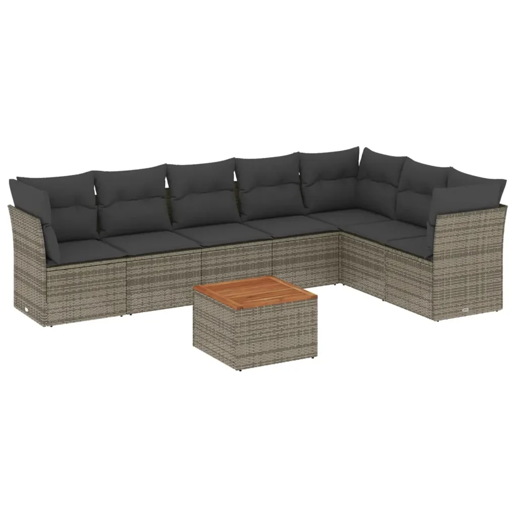 Set Divano da Giardino 8 pz con Cuscini Grigio in Polyrattan 3223680 - Image 2