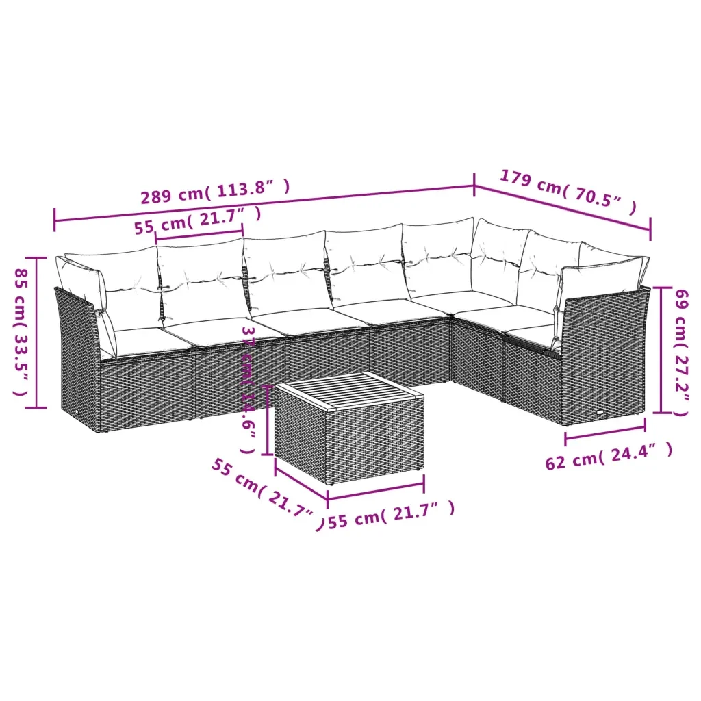 Set Divano da Giardino 8 pz con Cuscini Grigio in Polyrattan 3223680 - Image 3