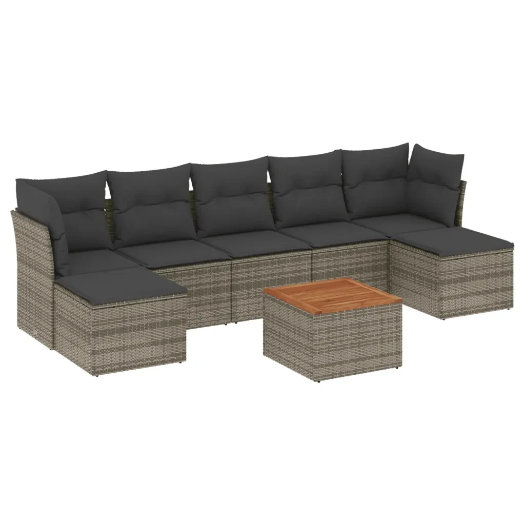 Set Divano da Giardino 8 pz con Cuscini Grigio in Polyrattan 3223778 - Image 2