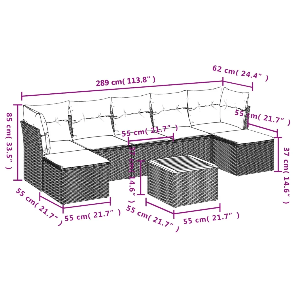 Set Divano da Giardino 8 pz con Cuscini Grigio in Polyrattan 3223778 - Image 3