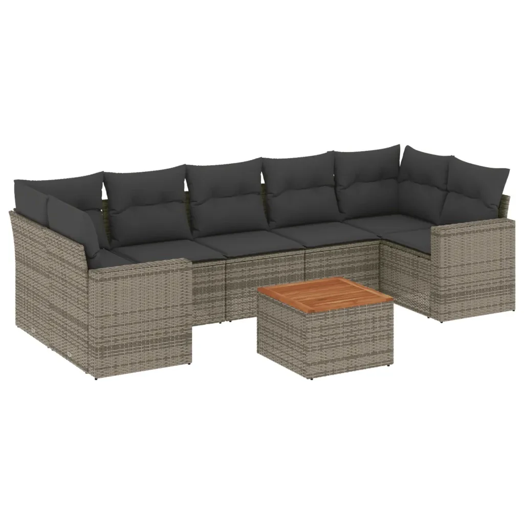 Set Divano da Giardino 8 pz con Cuscini Grigio in Polyrattan 3224037 - Image 2