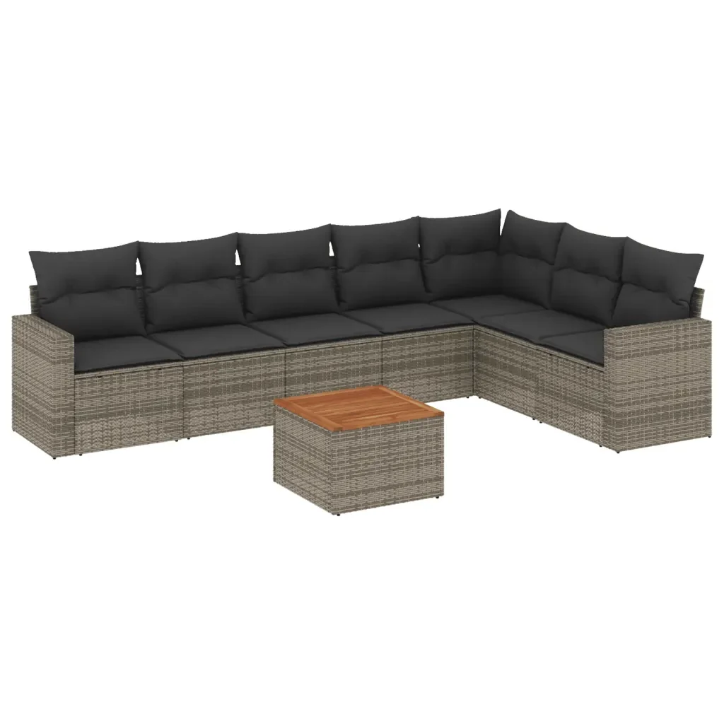 Set Divano da Giardino 8 pz con Cuscini Grigio in Polyrattan 3224156 - Image 2