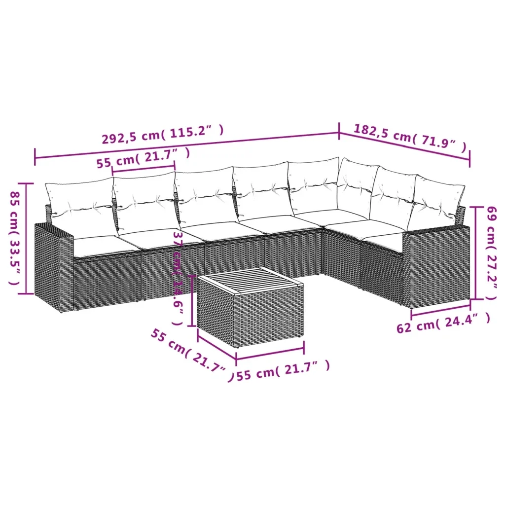 Set Divano da Giardino 8 pz con Cuscini Grigio in Polyrattan 3224156 - Image 3