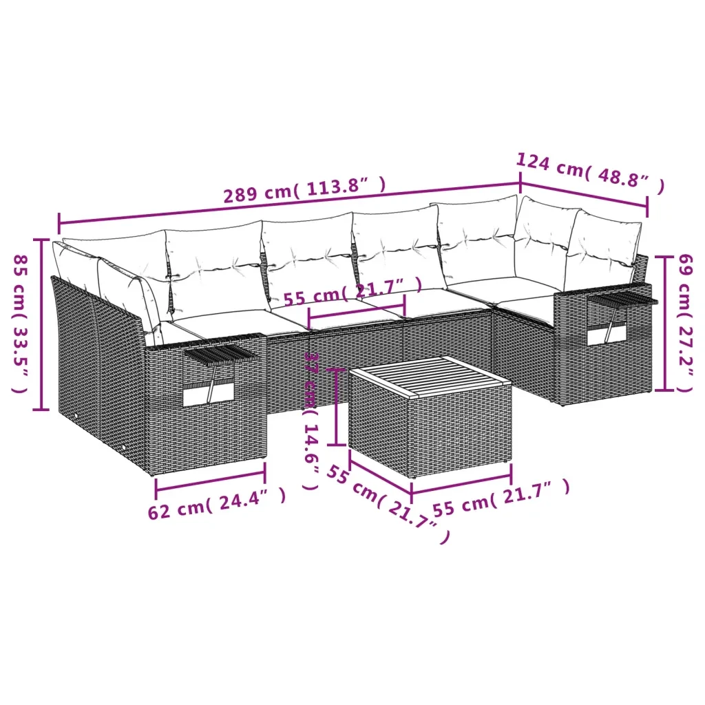 Set Divano da Giardino 8 pz con Cuscini Grigio in Polyrattan 3224478 - Image 9