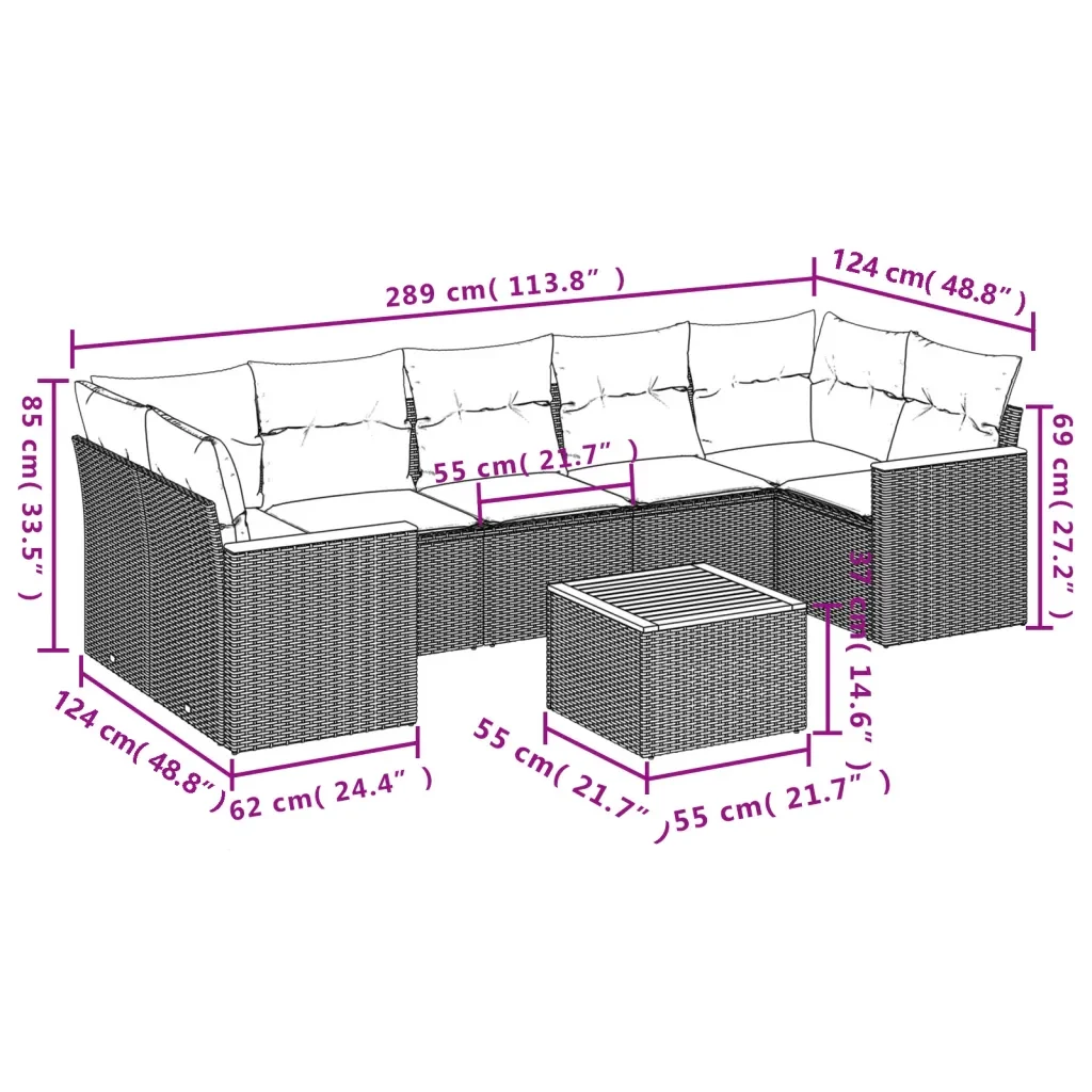 Set Divano da Giardino 8 pz con Cuscini Grigio in Polyrattan 3225815 - Image 8