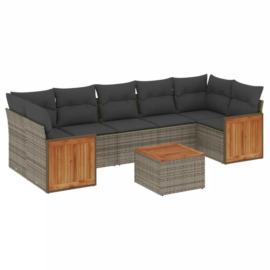 Set Divano da Giardino 8 pz con Cuscini Grigio in Polyrattan 3227495 - Image 2