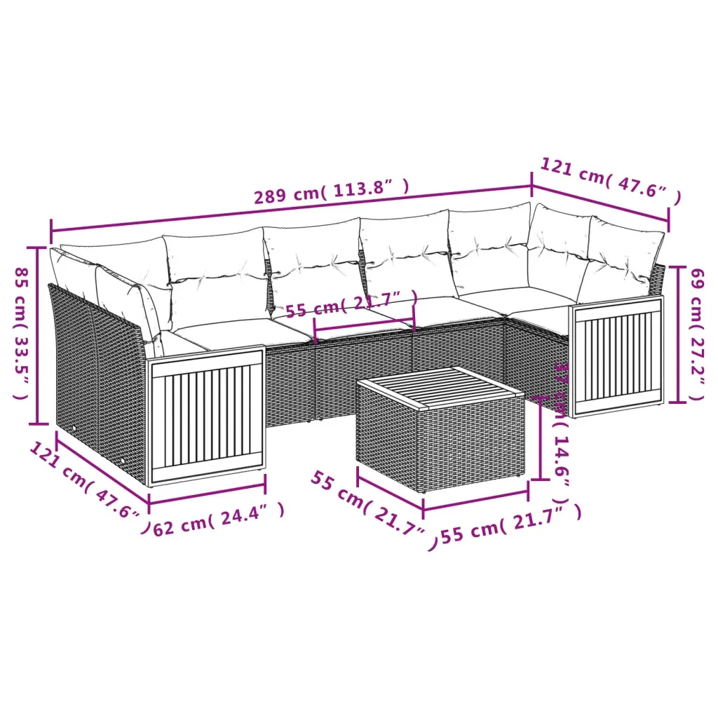 Set Divano da Giardino 8 pz con Cuscini Grigio in Polyrattan 3227495 - Image 8