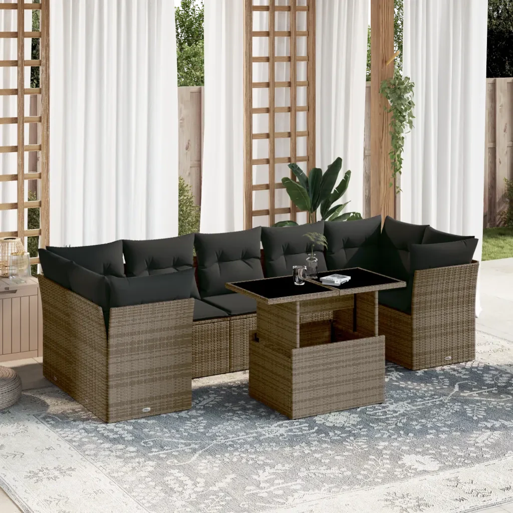 Set Divano da Giardino 8 pz con Cuscini Grigio in Polyrattan 3266400
