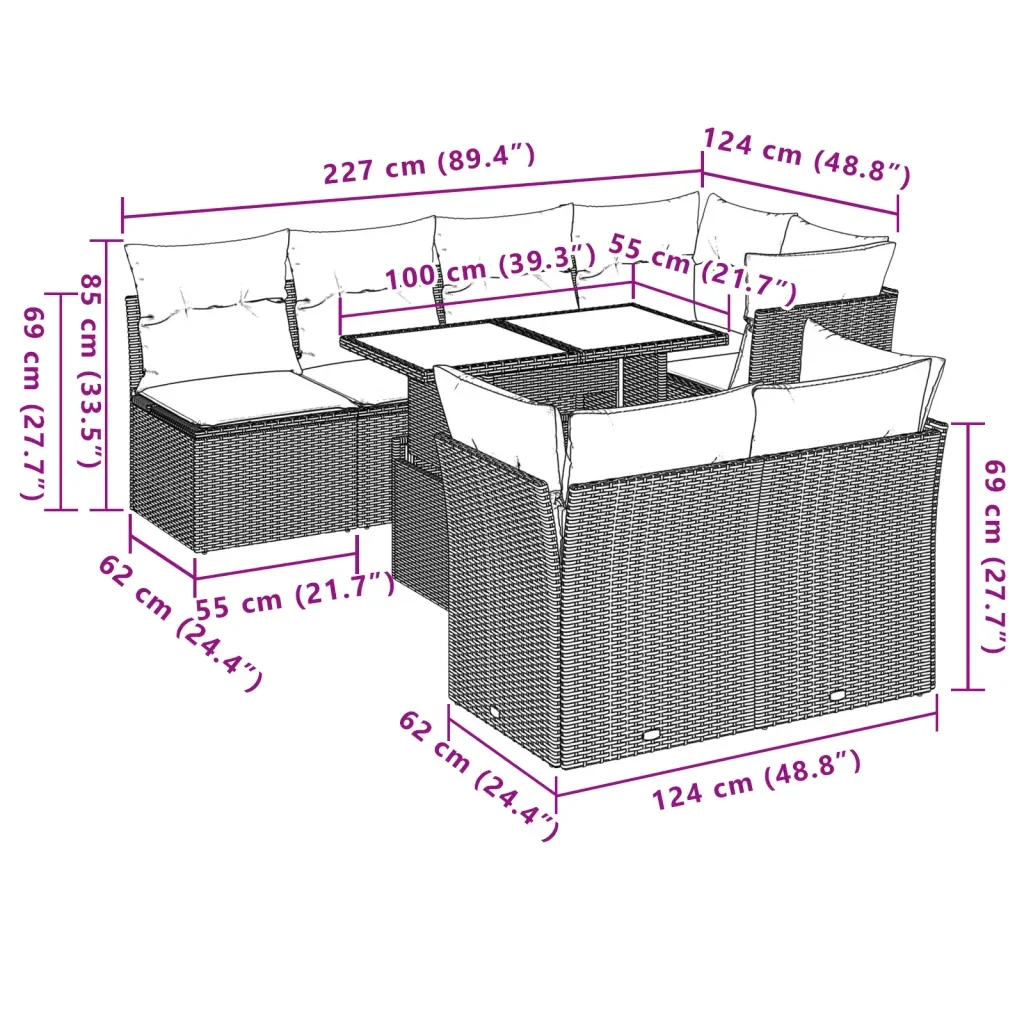 Set Divano da Giardino 8 pz con Cuscini Grigio in Polyrattan 3266410 - Image 9
