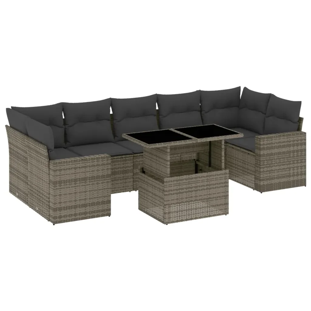 Set Divano da Giardino 8 pz con Cuscini Grigio in Polyrattan 3267150 - Image 2
