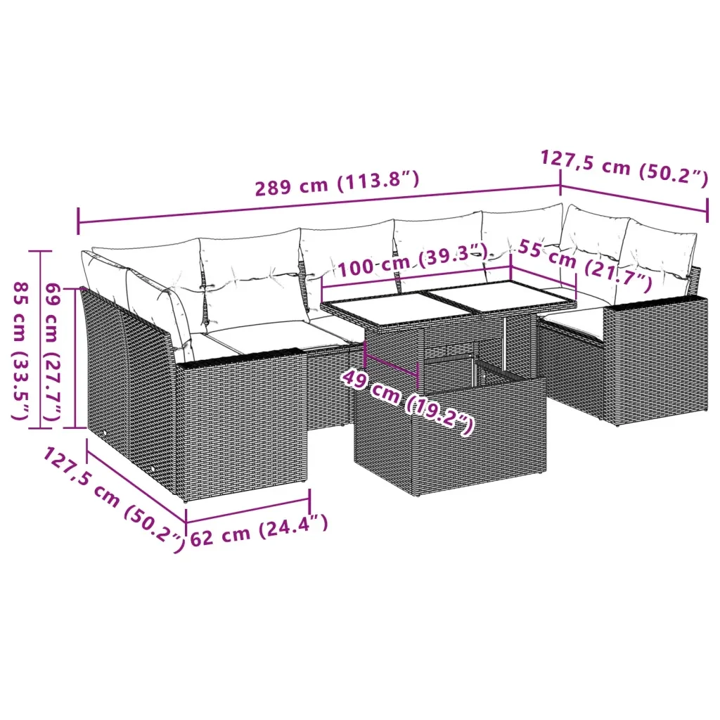Set Divano da Giardino 8 pz con Cuscini Grigio in Polyrattan 3267150 - Image 9
