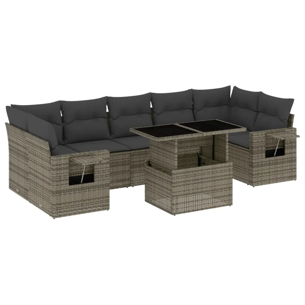 Set Divano da Giardino 8 pz con Cuscini Grigio in Polyrattan 3267780 - Image 2