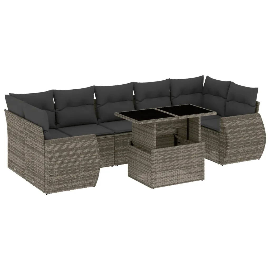 Set Divano da Giardino 8 pz con Cuscini Grigio in Polyrattan 3268410 - Image 2