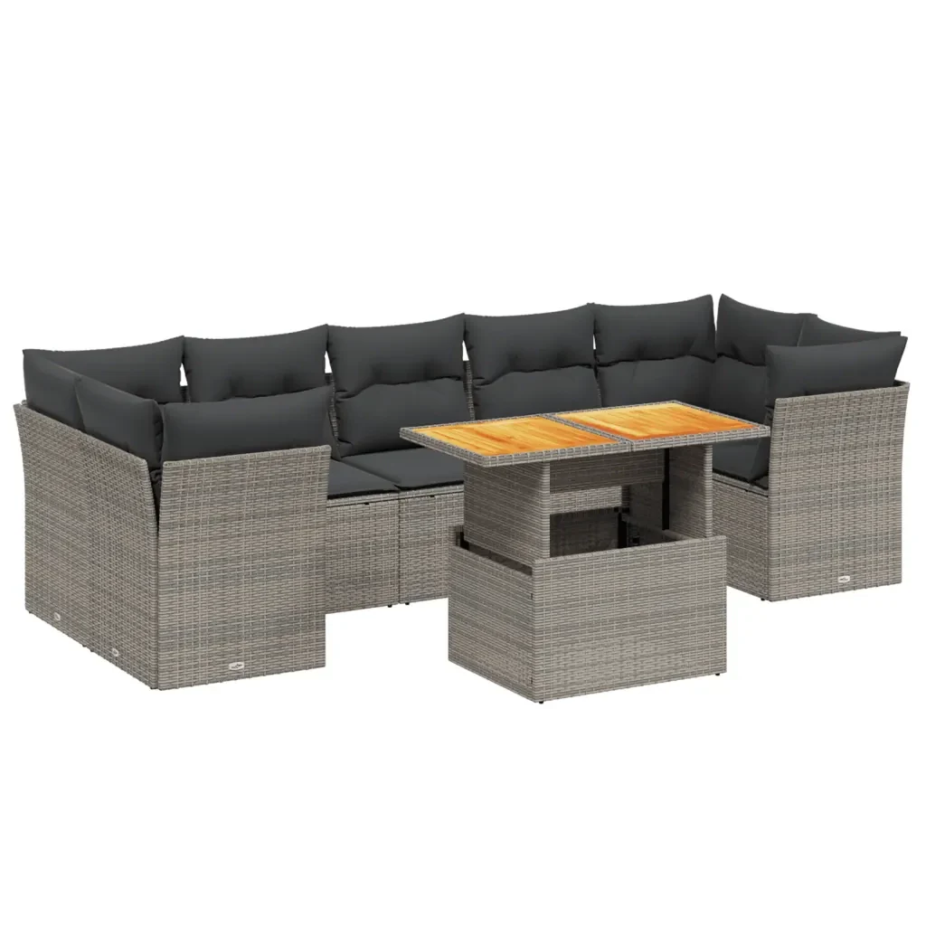 Set Divano da Giardino 8 pz con Cuscini Grigio in Polyrattan 3270703 - Image 2
