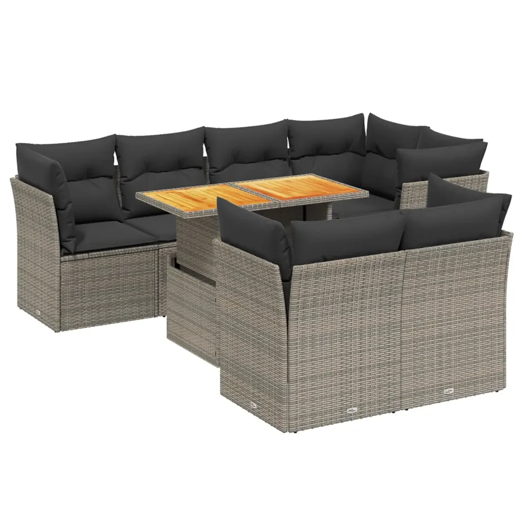 Set Divano da Giardino 8 pz con Cuscini Grigio in Polyrattan 3270710 - Image 2
