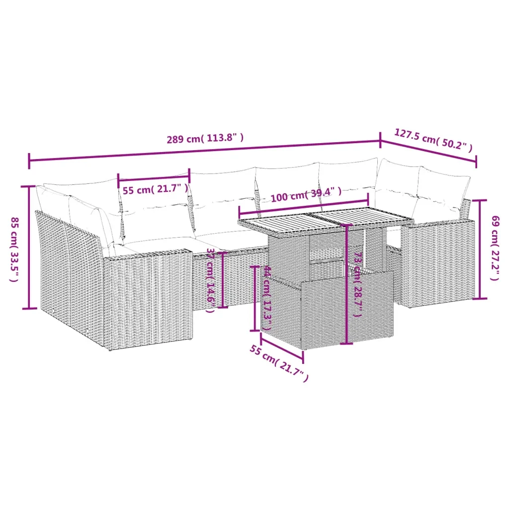 Set Divano da Giardino 8 pz con Cuscini Grigio in Polyrattan 3271228 - Image 3
