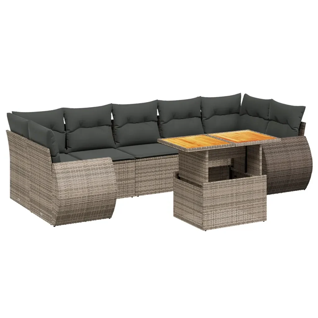 Set Divano da Giardino 8 pz con Cuscini Grigio in Polyrattan 3272110 - Image 2