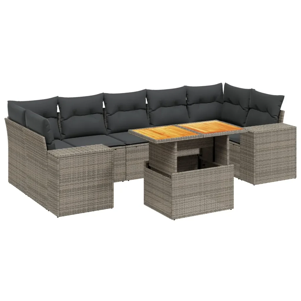 Set Divano da Giardino 8 pz con Cuscini Grigio in Polyrattan 3272551 - Image 2