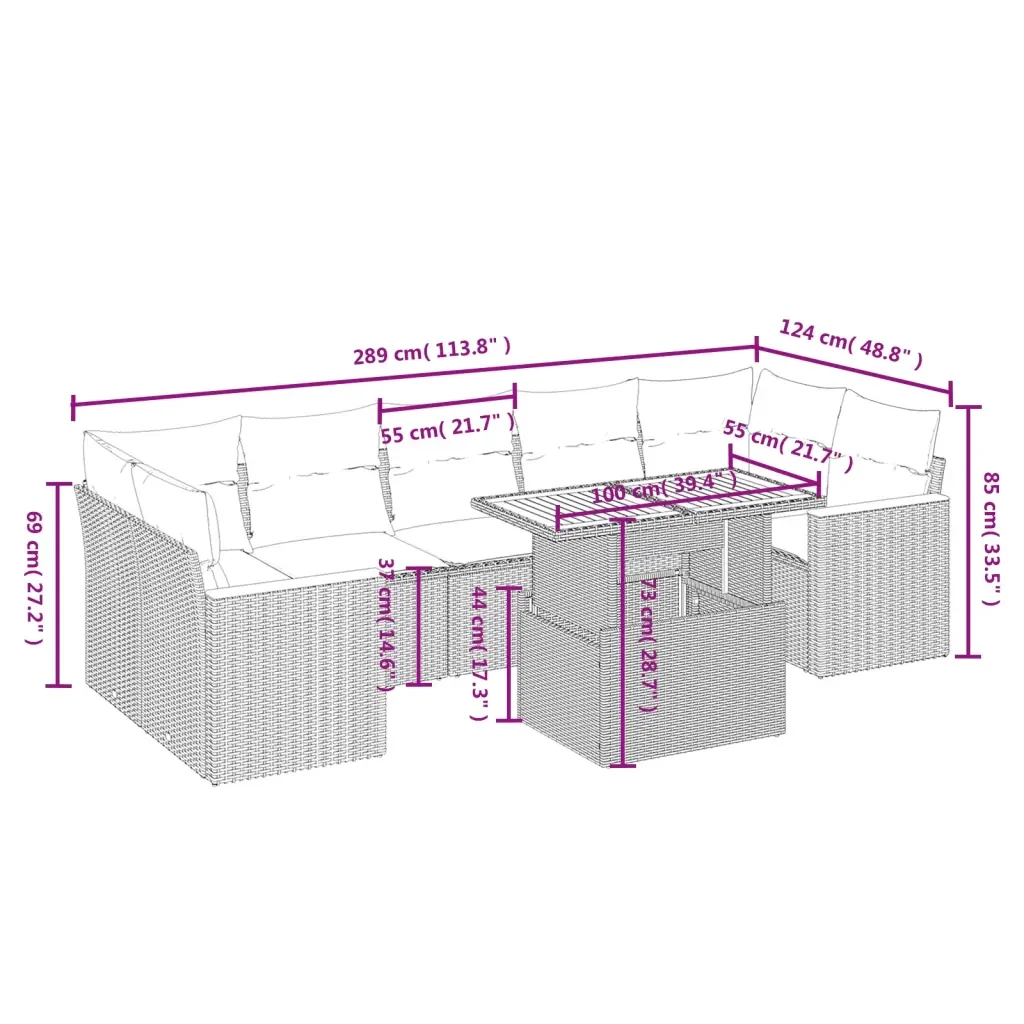 Set Divano da Giardino 8 pz con Cuscini Grigio in Polyrattan 3272992 - Image 3