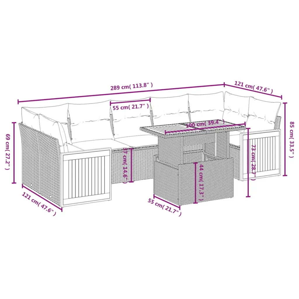 Set Divano da Giardino 8 pz con Cuscini Grigio in Polyrattan 3273874 - Image 3
