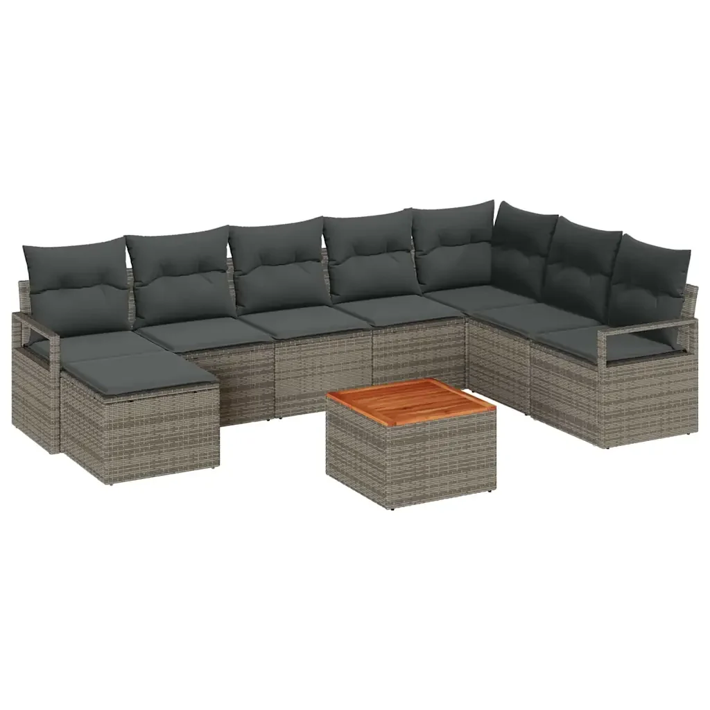 Set Divano da Giardino con cuscino 9 pcs Grigio polyrattan 3347741 - Image 2