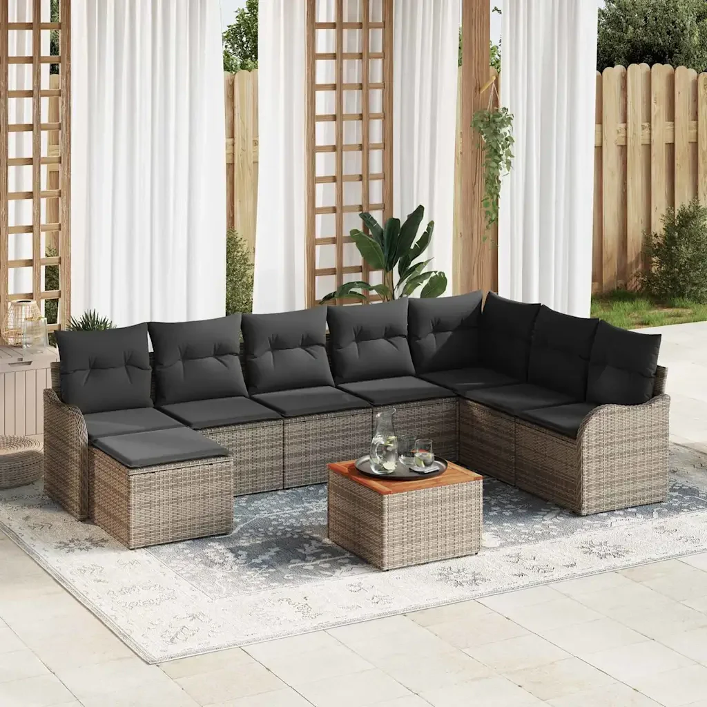 Set Divano da Giardino con cuscino 9 pcs Grigio polyrattan 3347489