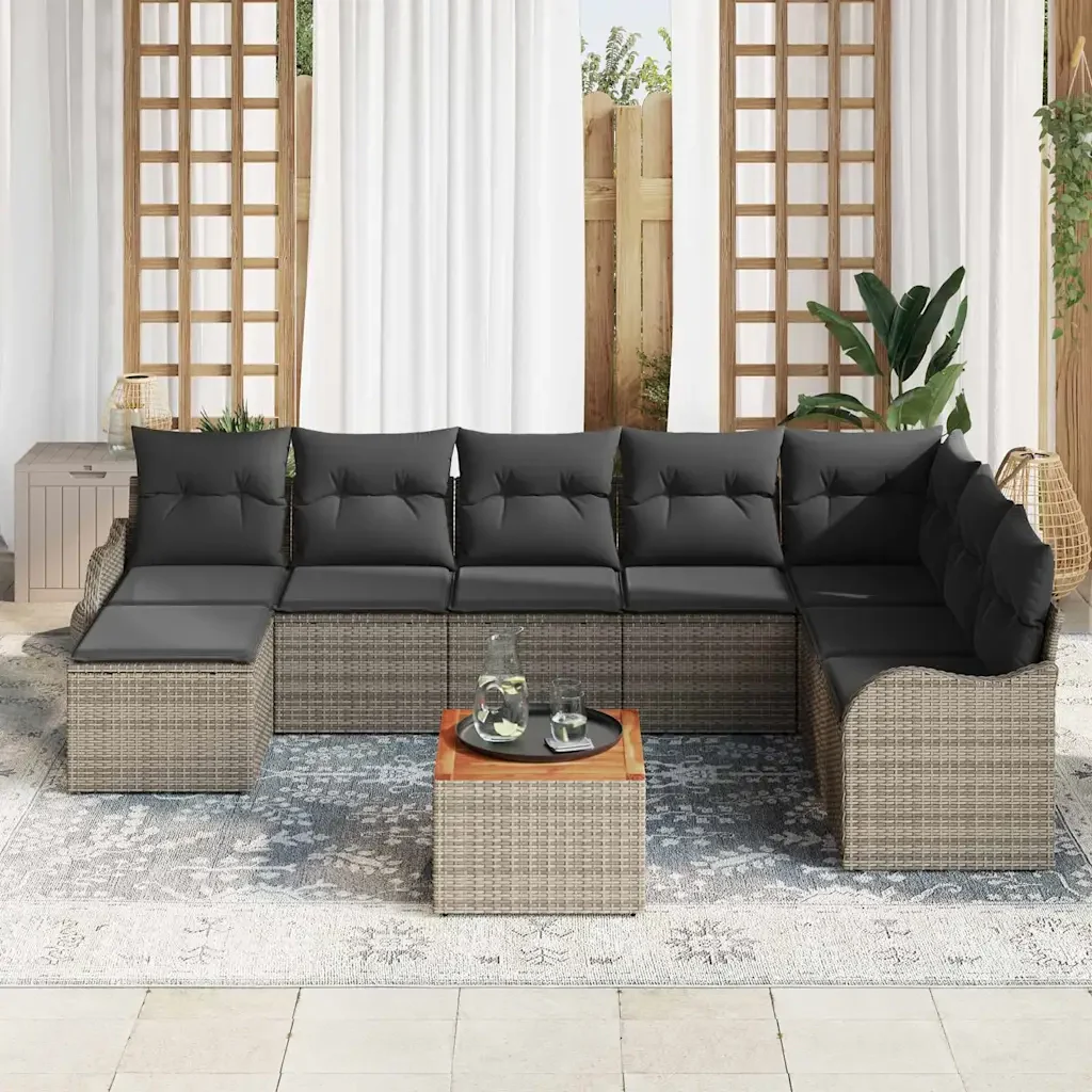 Set Divano da Giardino con cuscino 9 pcs Grigio polyrattan 3347489 - Image 3