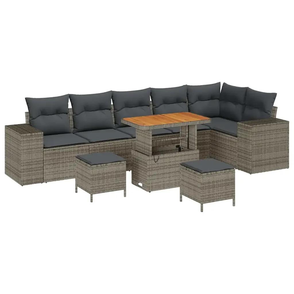 Set Divano da Giardino con cuscino 9 pcs Grigio polyrattan 3363978 - Image 2