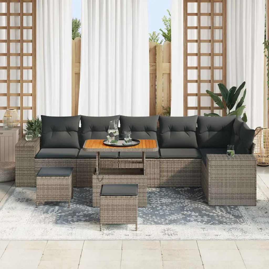 Set Divano da Giardino con cuscino 9 pcs Grigio polyrattan 3363978 - Image 3