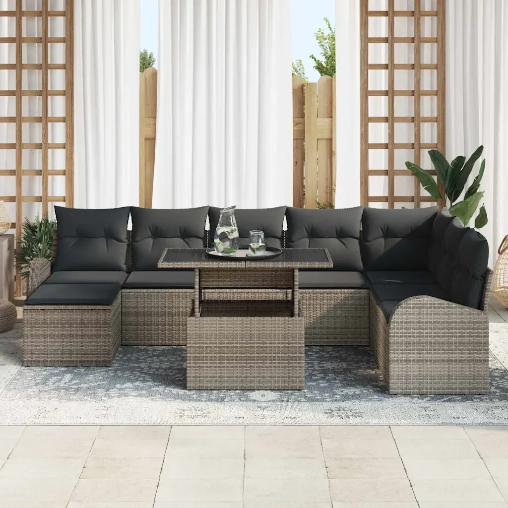 Set Divano da Giardino con cuscino 9 pcs Grigio 3348695 - Image 3