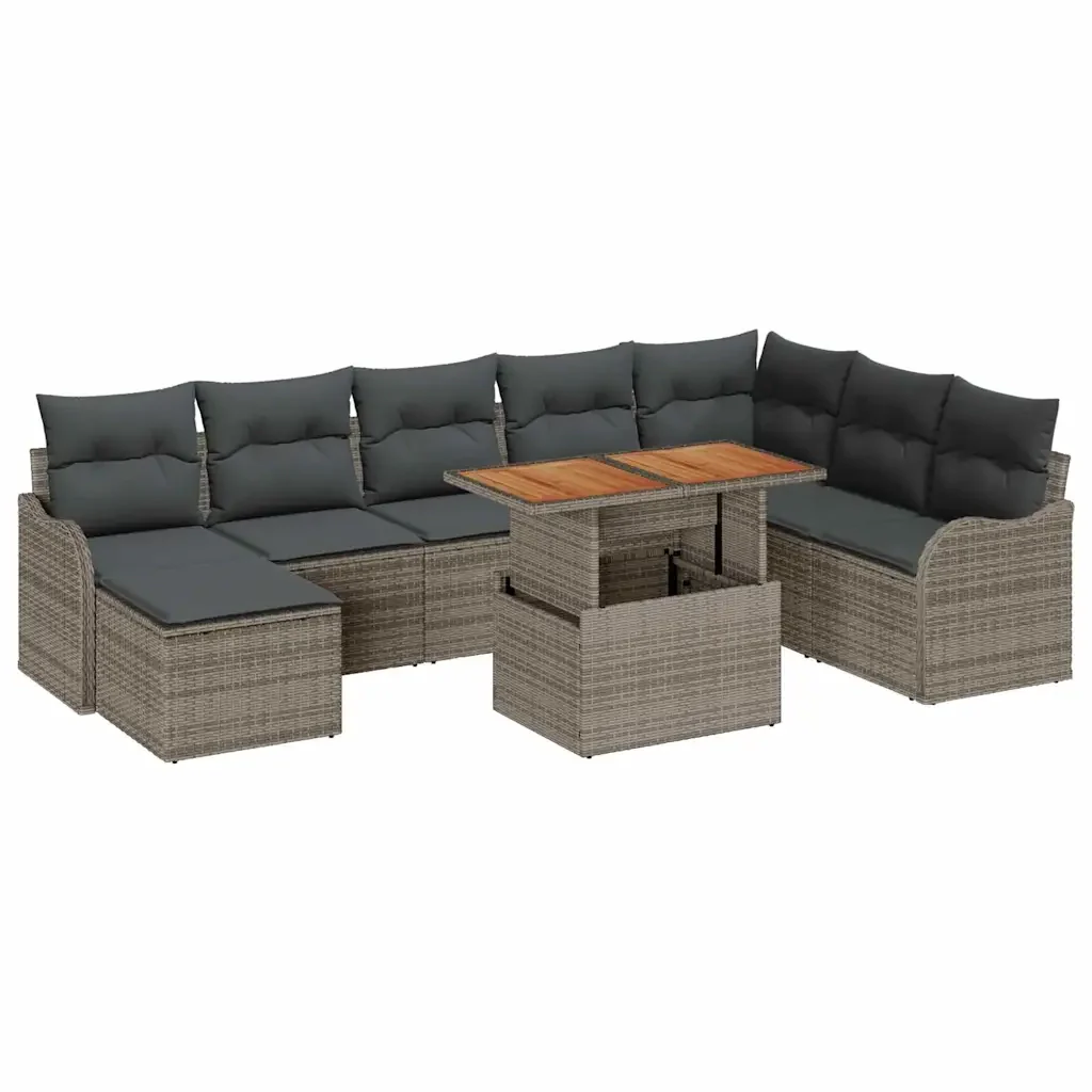 Set Divano da Giardino con cuscino 9 pcs Grigio 3349495 - Image 2